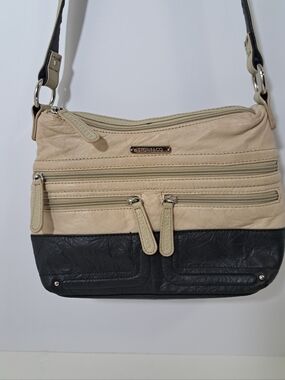 Stone & Co Brown and Beige Leather Shoulder Crossbody Bag Purse Pocketbook